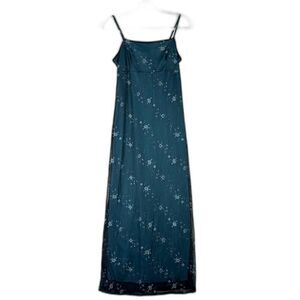 Vintage Whimsigoth Maxi Dress Size Small Dark Floral Sparkle Glitter Fairy 90s